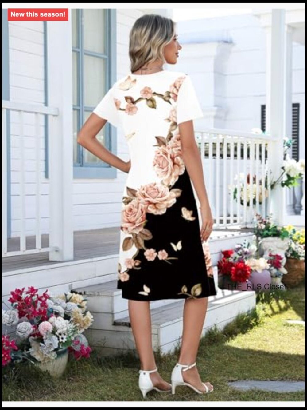 Polyester Spandex Midi Dress with Pockets V-Neck Casual Sundress - Picture 6 of 7